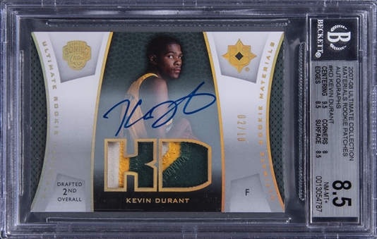2007-08 UD Ultimate Collection "Materials Rookie Patches Autographs" #ULTR-KD Kevin Durant Signed Patch Rookie Card (#02/10) – BGS NM-MT+ 8.5/BGS 10